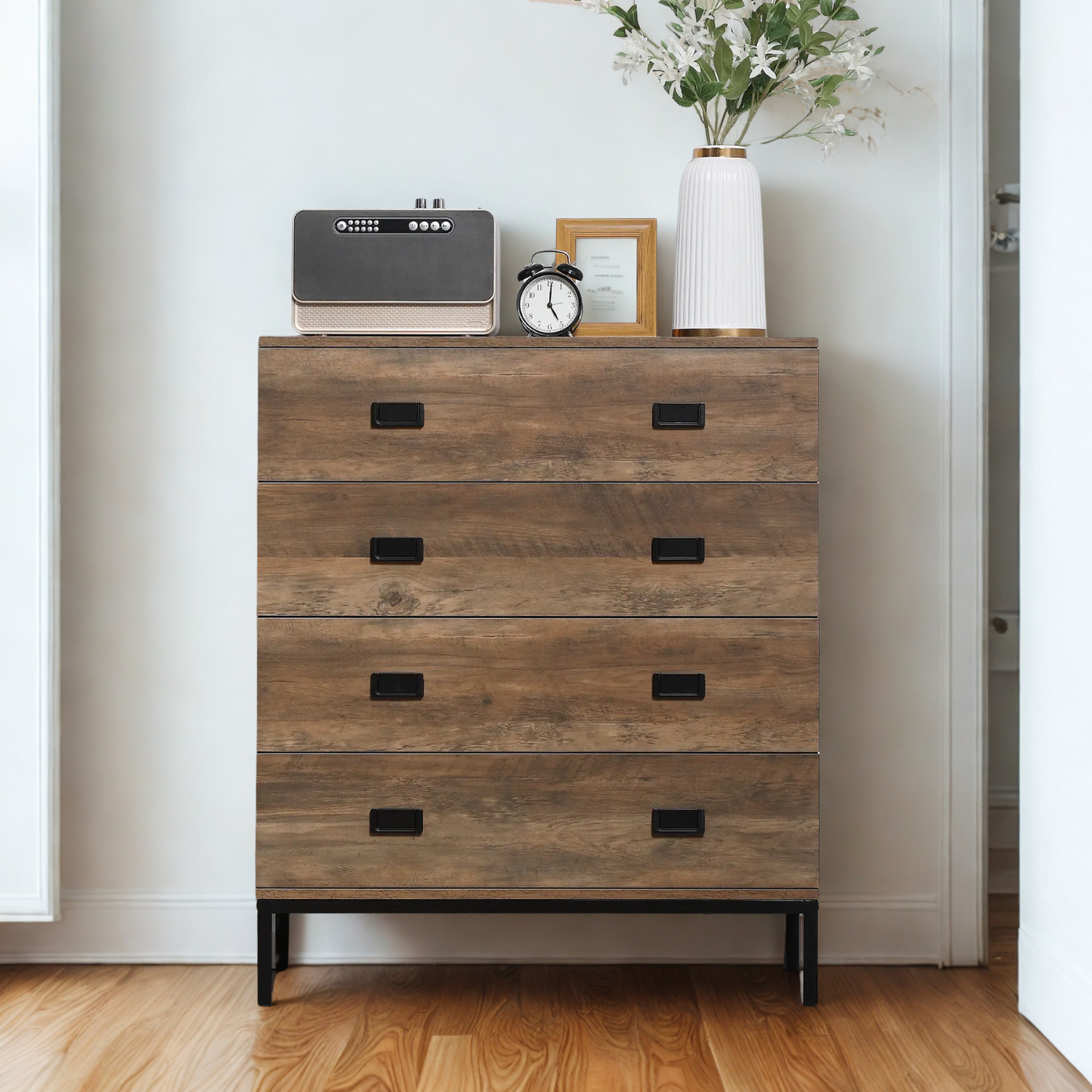 Wide 4 Drawers Storage Unit - Brown