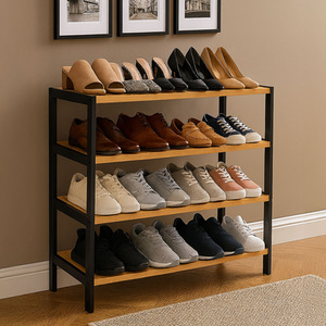 Neo 4-Tier Bamboo Shoe Rack Wooden Shoe Storage Organiser Shelf for Hallway