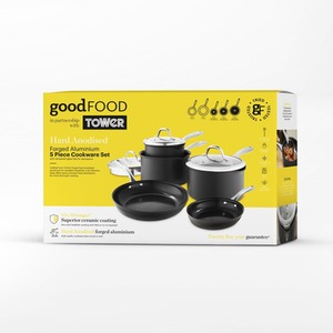 5 Piece Cookware Set Hard Anodized Grey and Steel