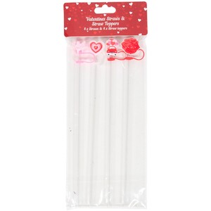 Pack of 4 Valentine's Straws and Straw Toppers
