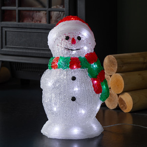 Light up Acrylic Christmas Snowman in Red and Green Scarf