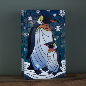 Battery Operated Double Sided Stained Glass Penguin with LEDs