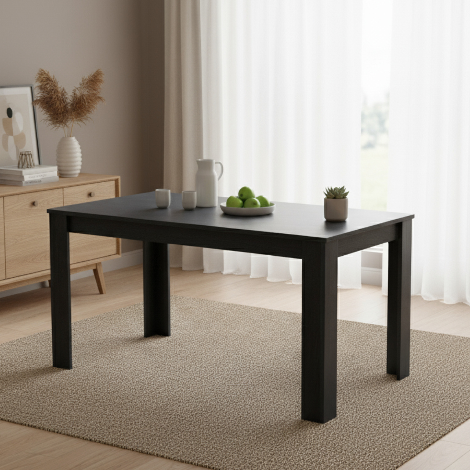 Kosy Koala Dark Grey Dining Table Set with 4 Black Gem Pattern Chairs