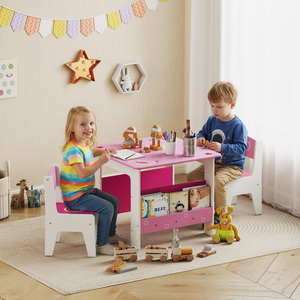 AIYAPLAY Kids Table and Chair Set with Bookshelves
