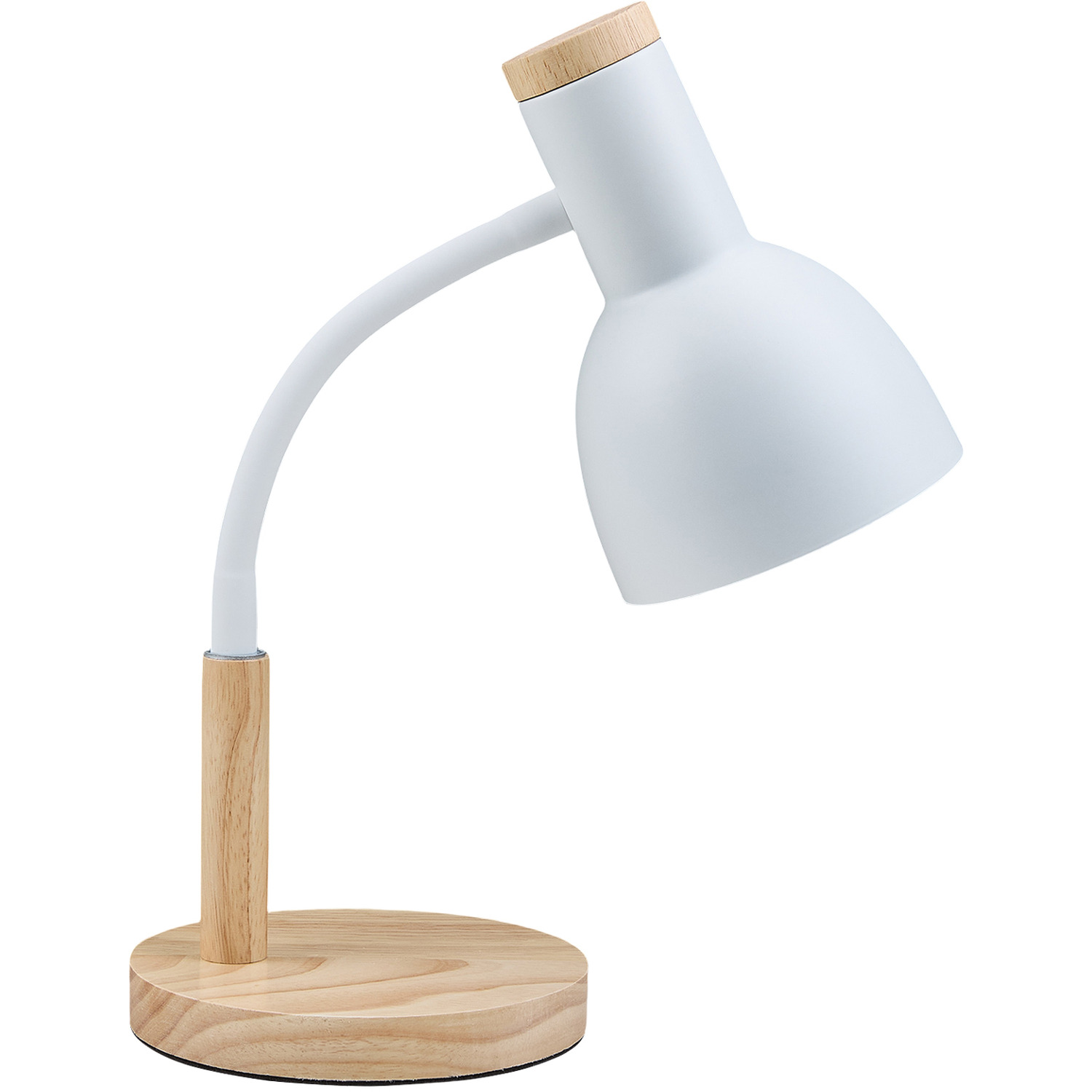 Flexible Arm Table Lamp With Wooden Base - White