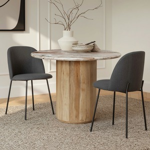 Ajmer Round Real Marble Stone  Dining Table 100cm with Pedestal wooden base