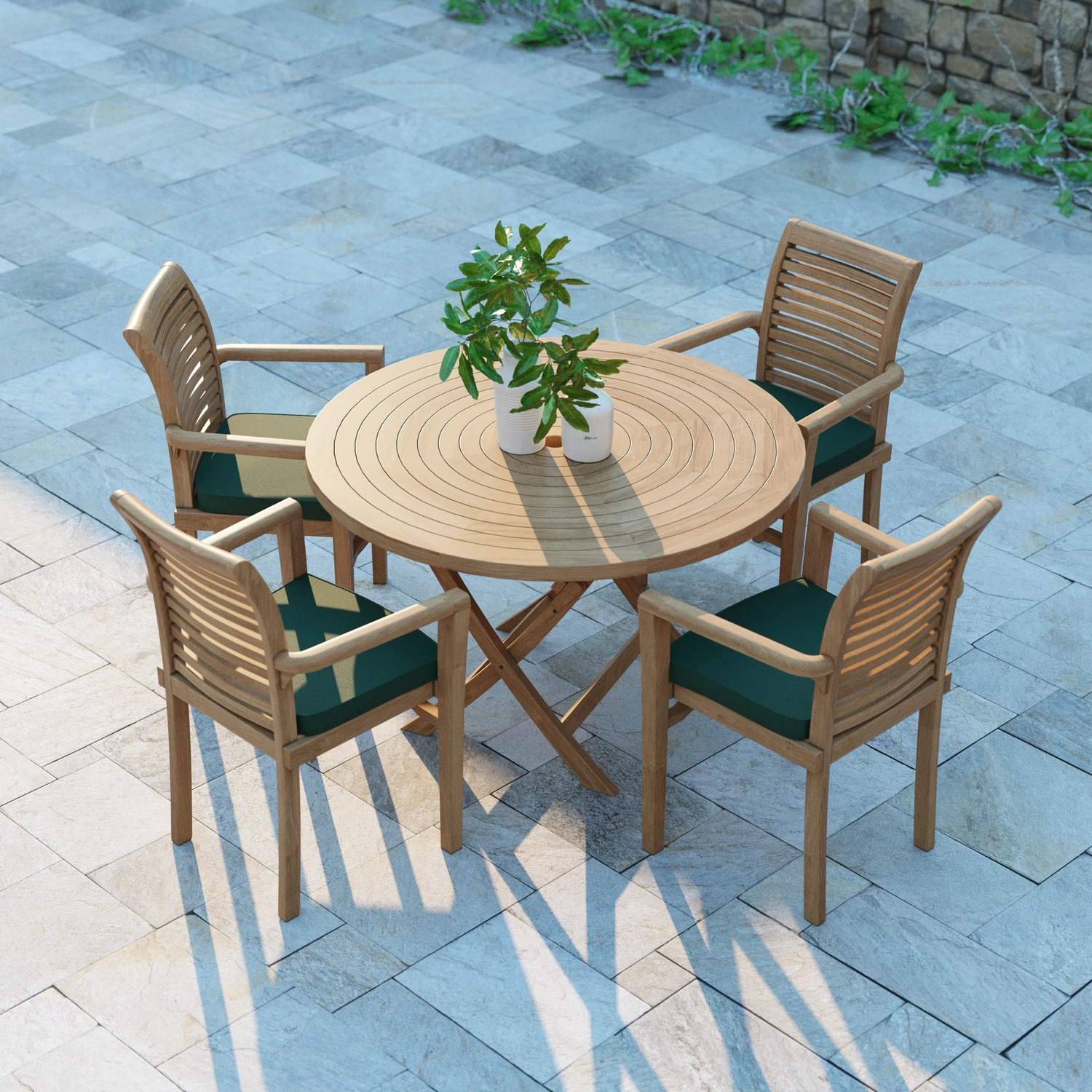 Fiji Teak Garden Dining Table And 4 Seat Chair Set - Teak Green