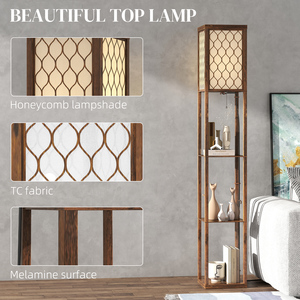HOMCOM Floor Lamp Light with 3 Open Shelves