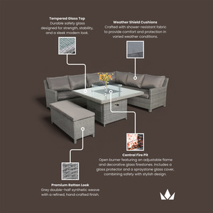 Grey Paris Fire Pit 7pc Deluxe Modular Corner Dining Set shot 11864019