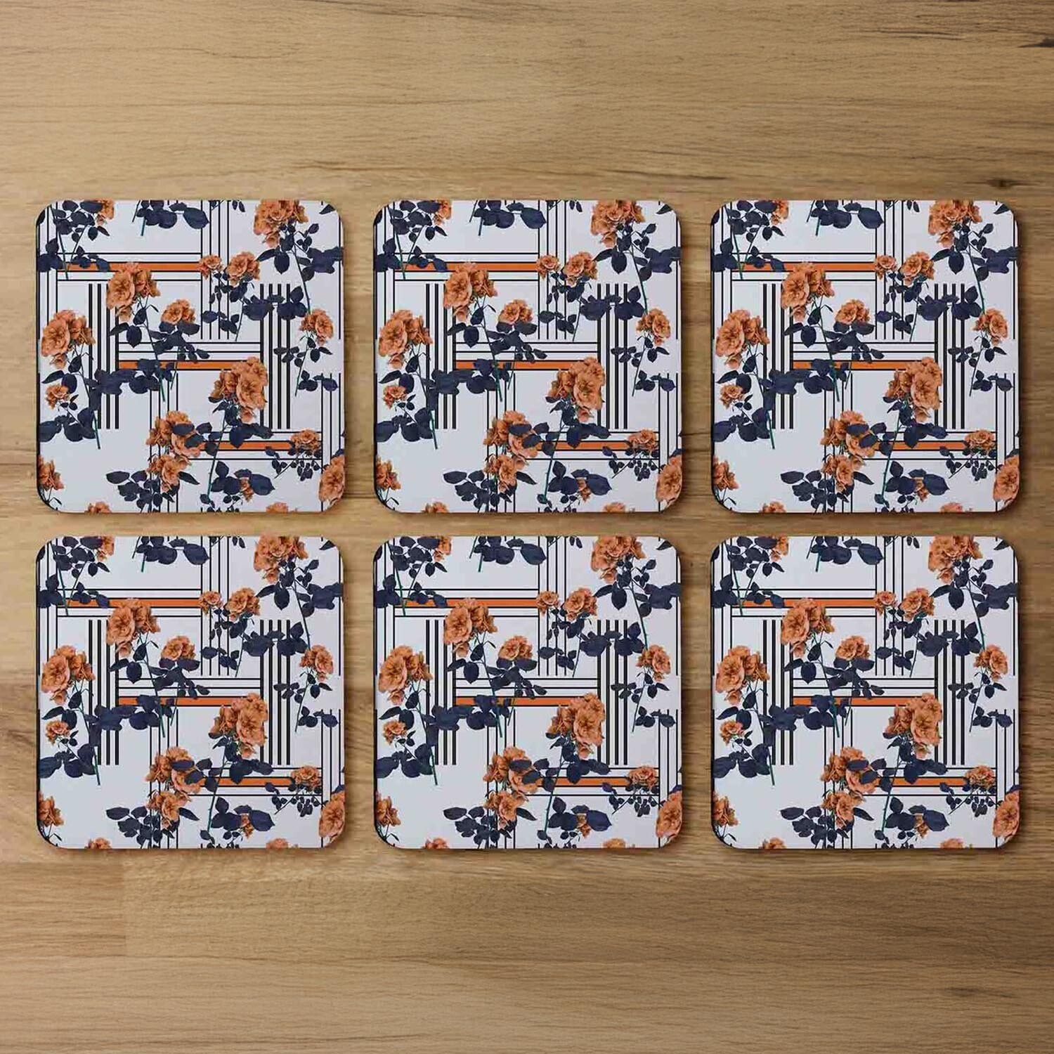 Geometric Lines  Flowers Coaster - Orange
