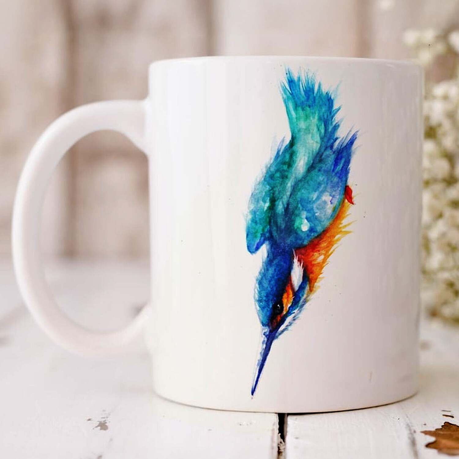 Image of Kingfisher Watercolour Art Mug - Blue