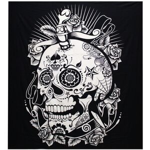 BW Double Cotton Bedspread  Wall Hanging Rose Skull
