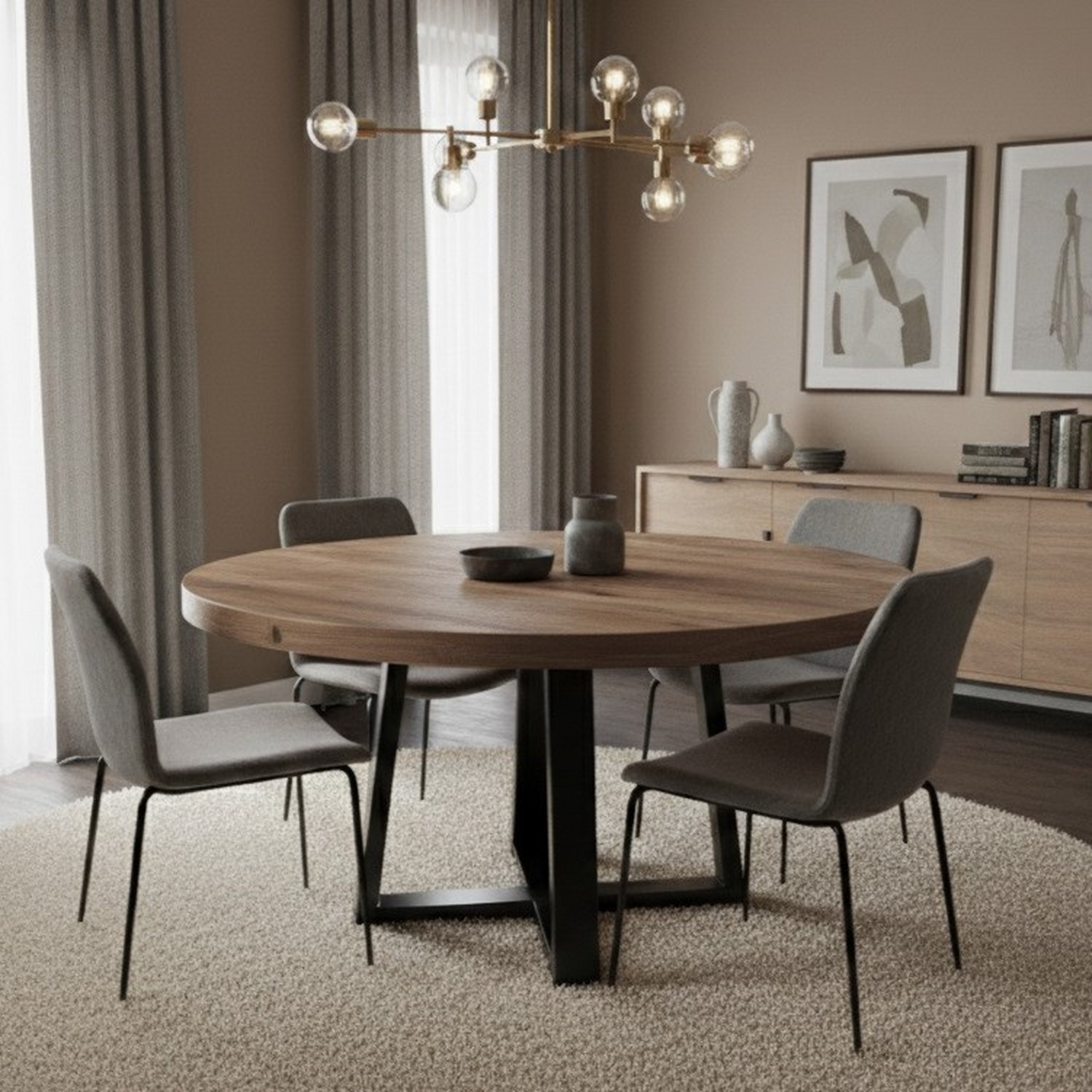 Chunky And Sturdy Round Dining Table - Mid Oak 100cm