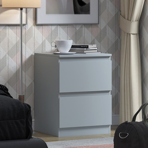 Grey FWStyle Matt Finish 2 Drawer Bedside Table Deep Nightstand shot 12395859