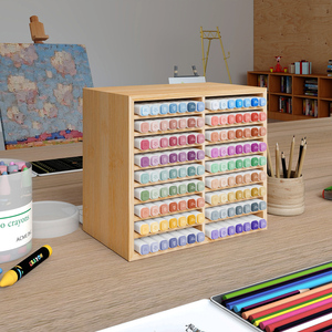 Levede Marker Pen Storage Organiser 18 Compartments Bamboo Natural