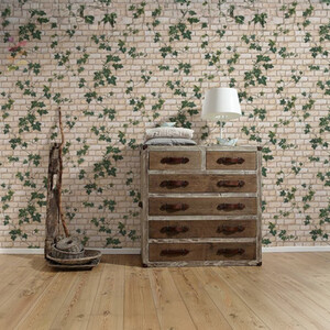 Botanical Ivy Brick Effect Wallpaper