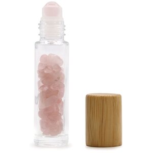 Rose Quartz Gemstone Essential Oil Roller Bottle with Wooden Cap