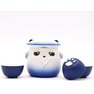 Sky Blue Panda Teapot 3 Cups Set Playful Tea Time Gift