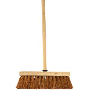12-Inch Soft Coco Broom with Wooden Handle - Natural Eco-Friendly Bristles
