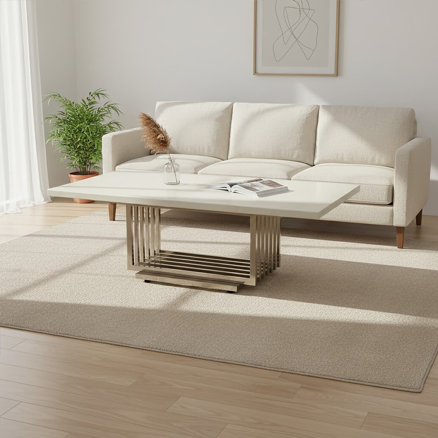 Moda White Faux Marble Coffee Table With Silver Finish Frame - Silver