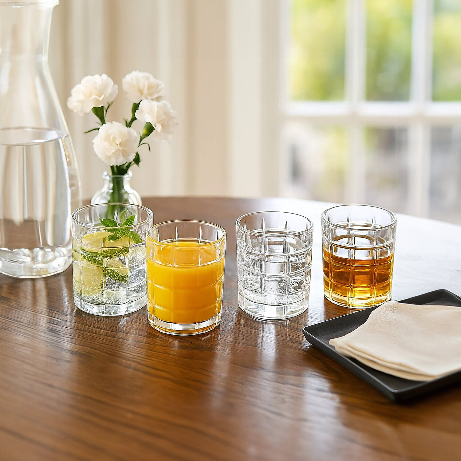 Auclair Set Of Four Check Glass Tumblers - Transparent