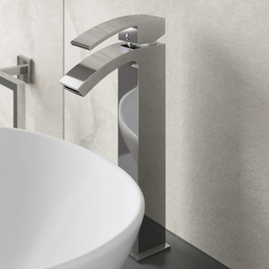 Countertop Basin Mixer Tap Modern Mono High Rise Tall Taps Curved Spout Chrome