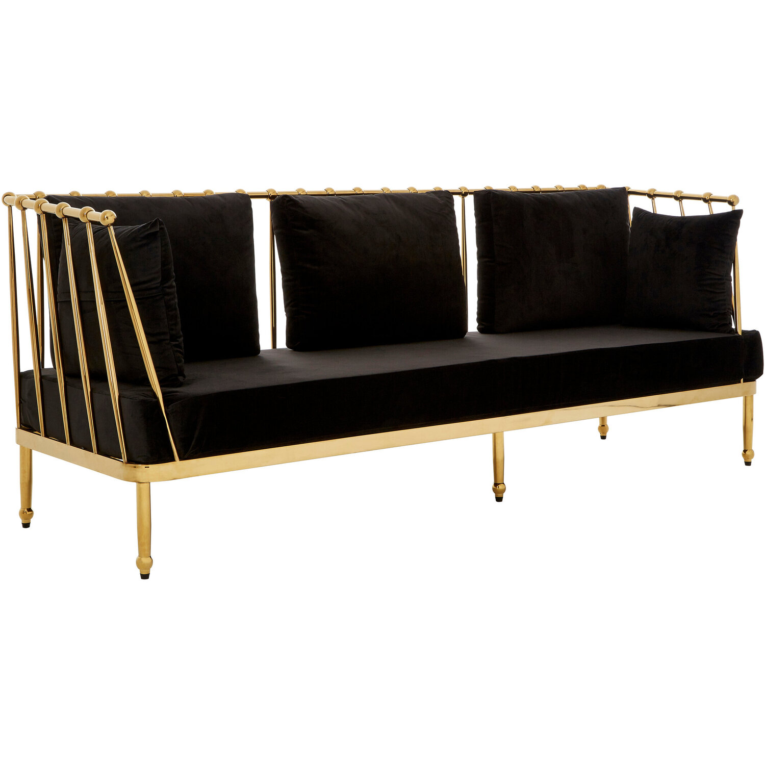 Novo Black Velvet and Gold Finish 3 Seater Sofa - Gold