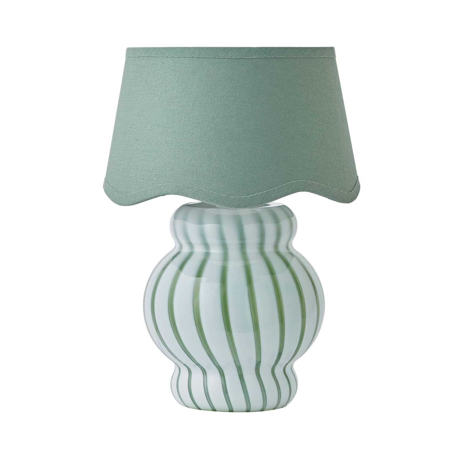Valuelights Unisex Pale Green Taffy Stripe Green Glass Table Lamp W/ Sage Scalloped Shade & Bulb In - Image 4