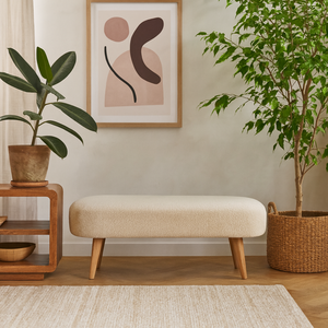 Kipahulu Boucle Hallway Bench with Mango Wood Legs