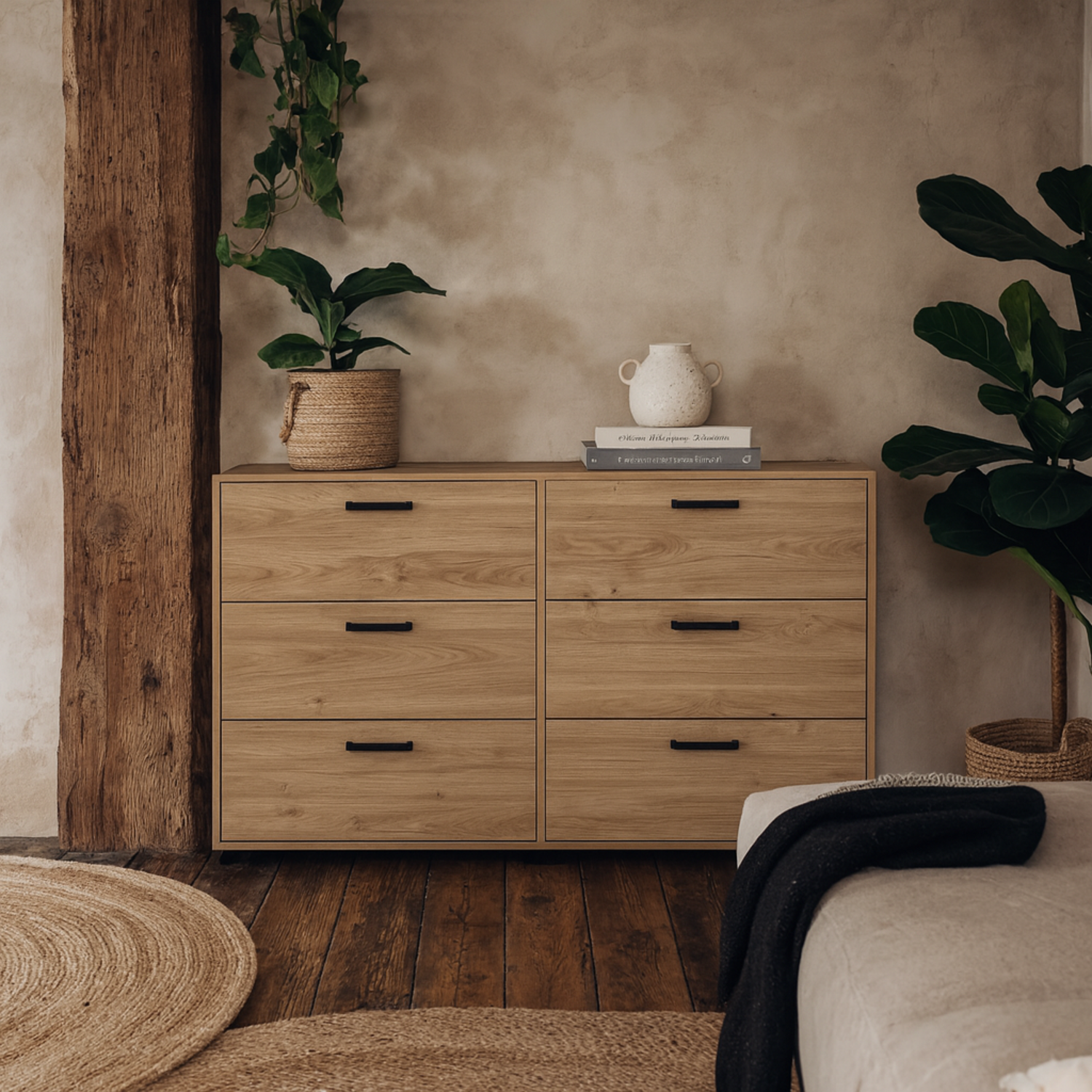 Stuttgart 6 Drawer Chest Natural with Metal Knobs - Natural