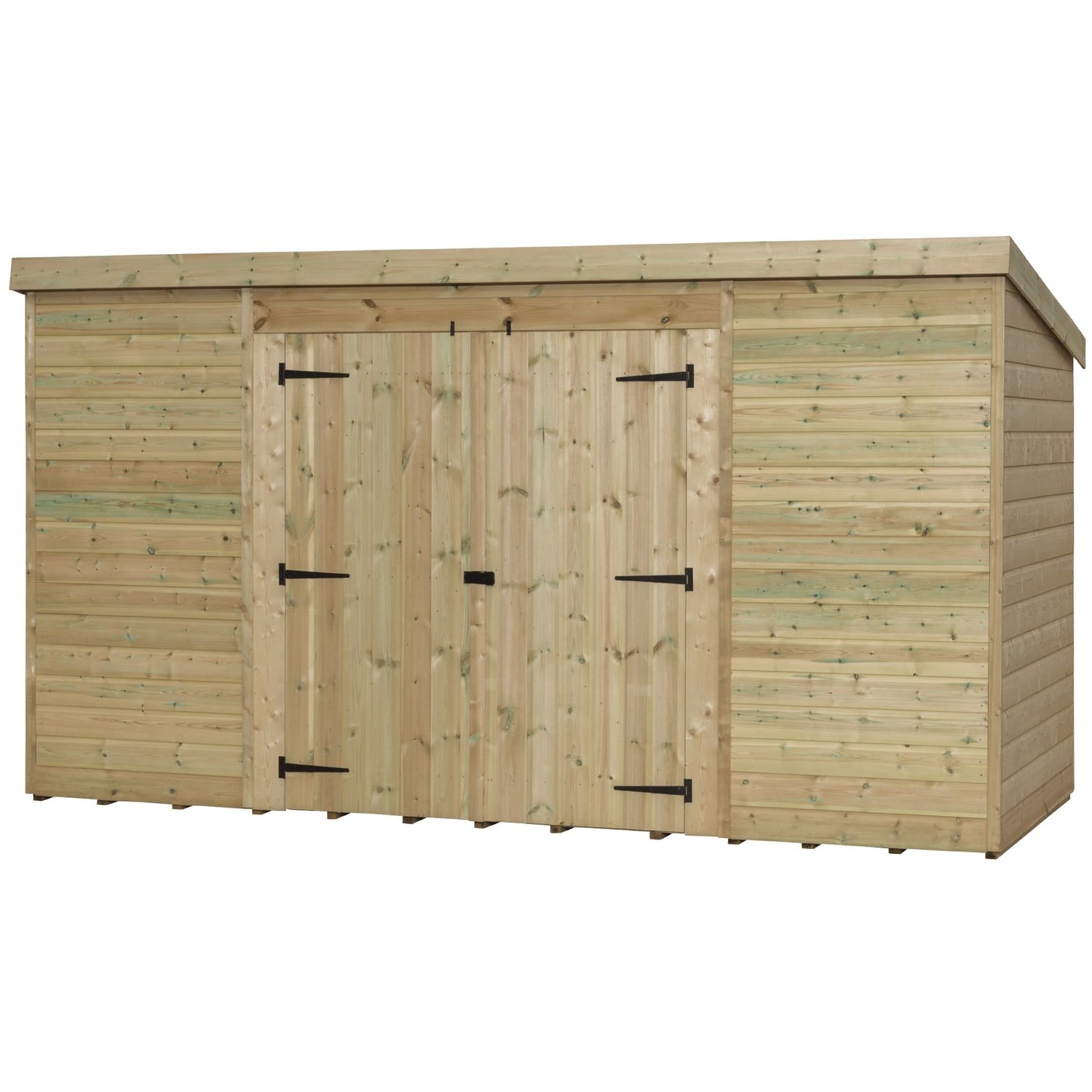 Empire 5000 14x4 Pent Garden Shed with a Central Double Door - Green