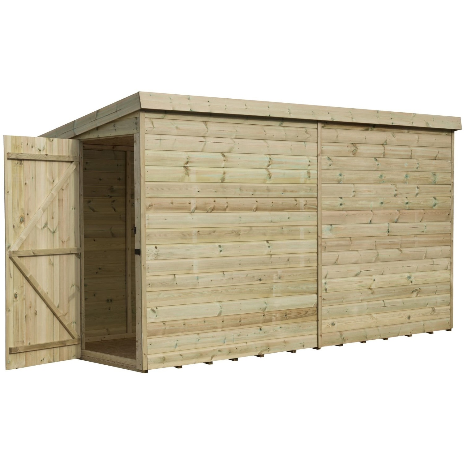 Empire 2200 10x3 Pent Garden Shed with a Single Door on Left Side Panel - Green