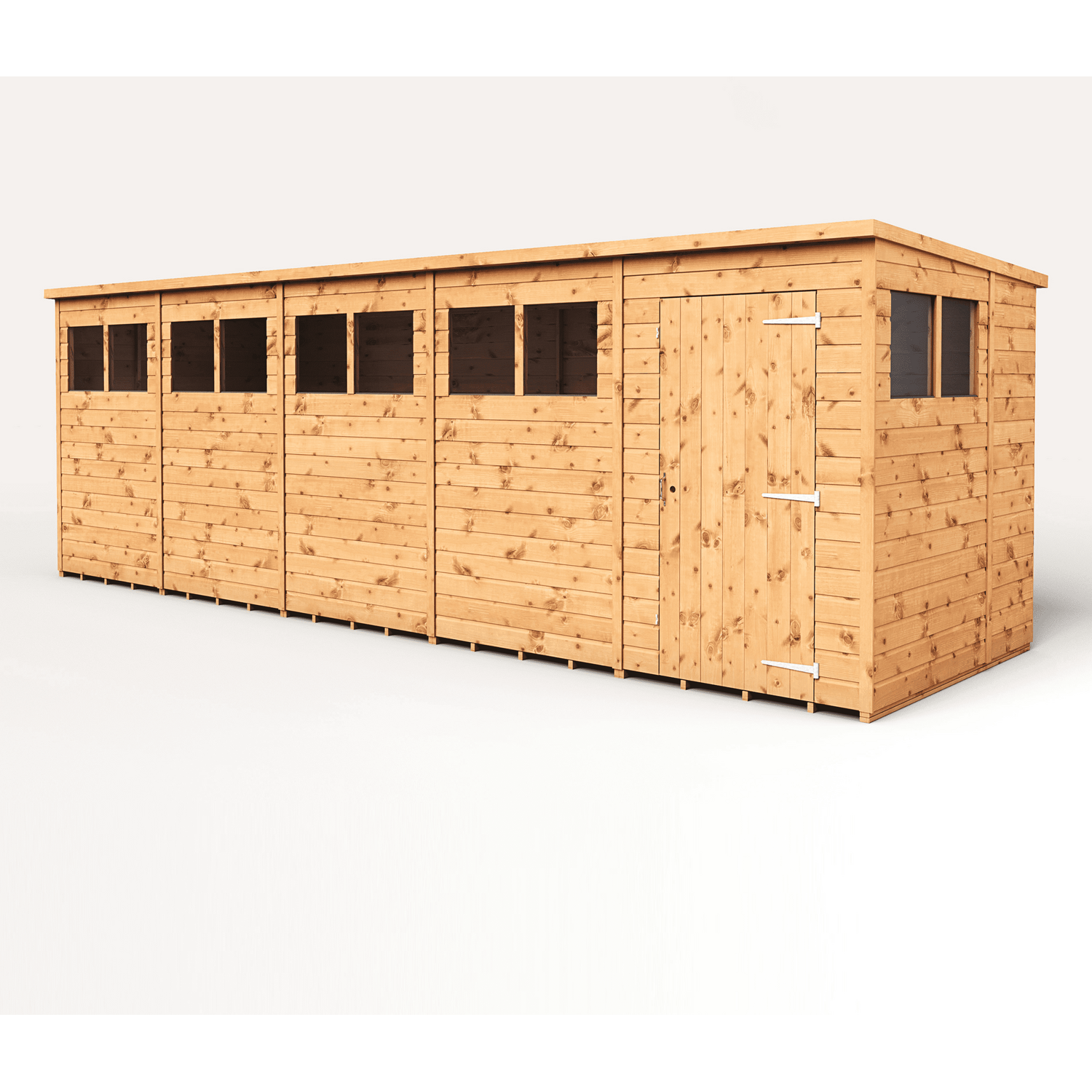 Empire 20x6 Modular Pent Garden Shed with a Single Door & Windows - Brown