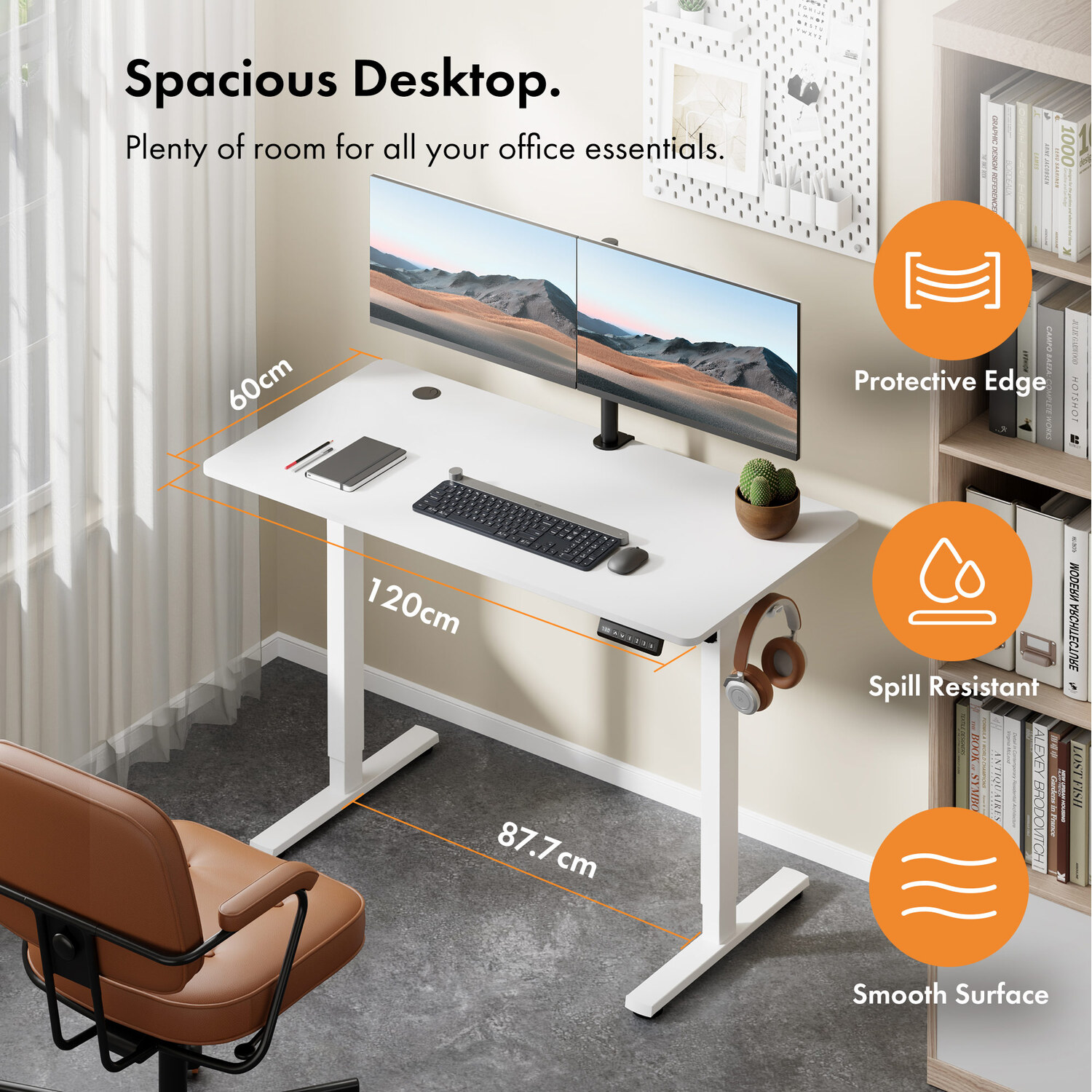 Medium Electric Standing Desk With 3 Heights - White 21kg