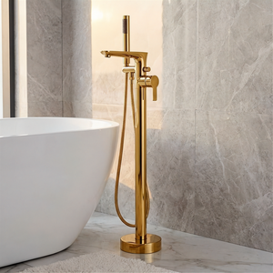 Freestanding Gold Bath Tap Single Lever Bathtub Tall Faucet Shower Mixer