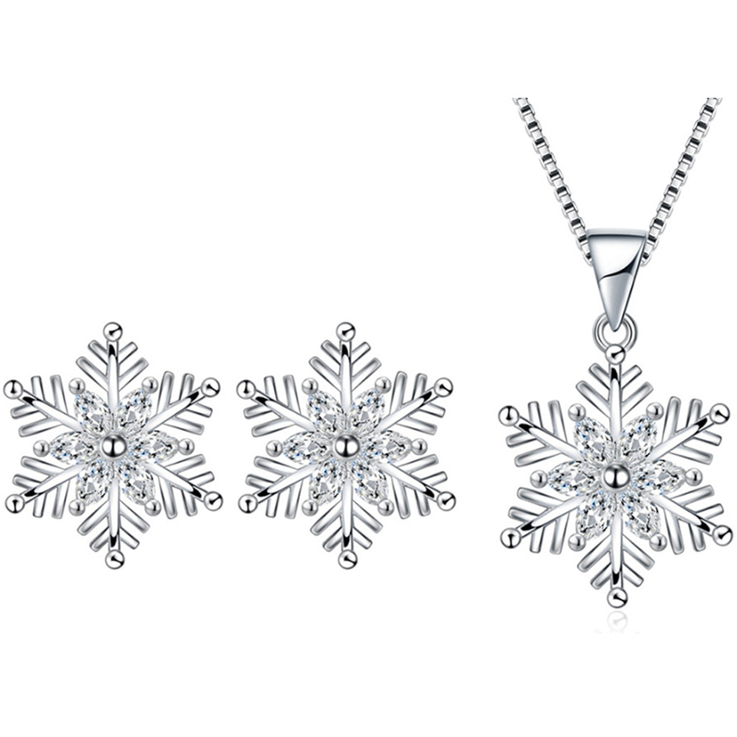 Christmas Snowflake and Earrings Jewellery Set - Silver