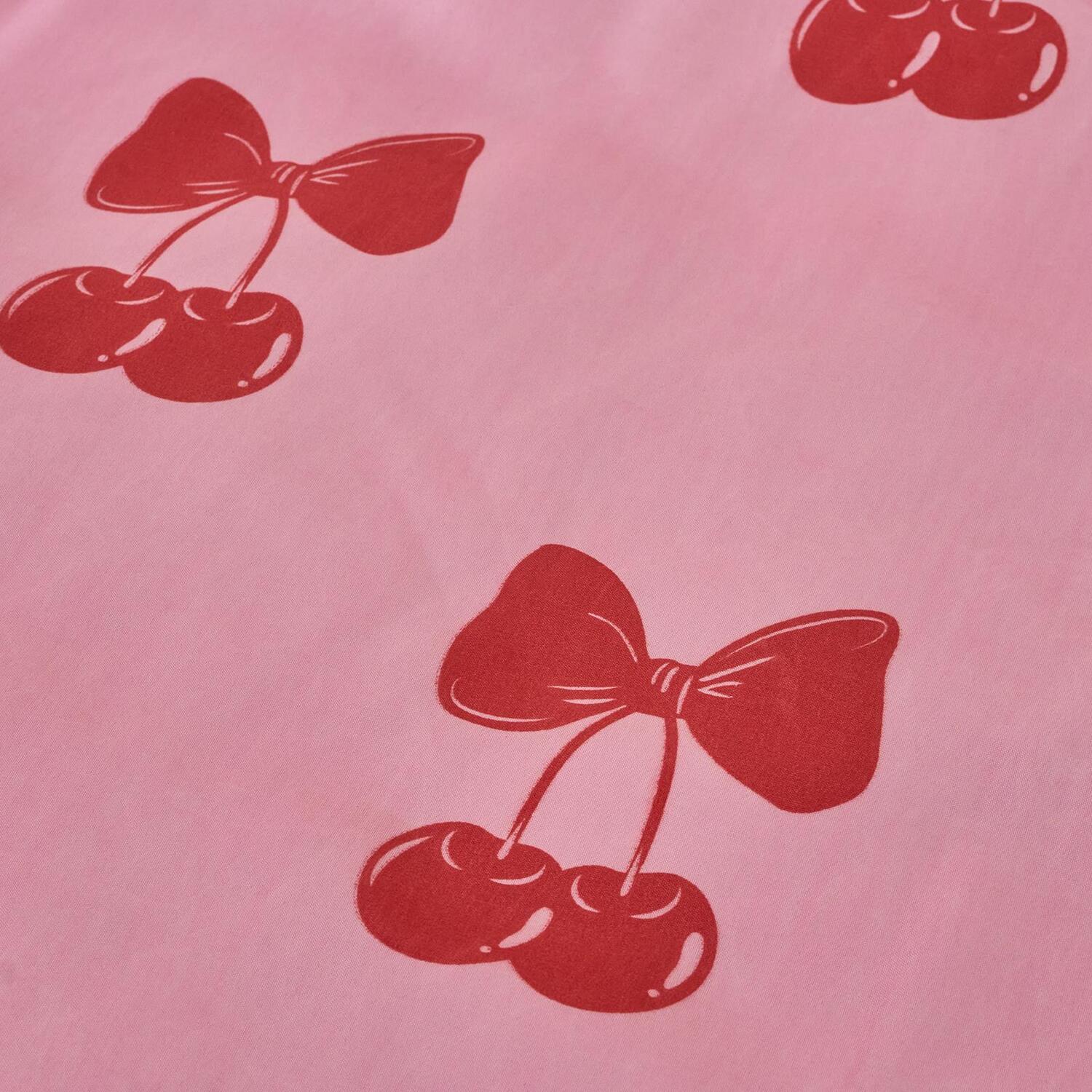 OHS Cherry Bow Microfibre Reversible Duvet Cover Set with Pillowcase in Pink | Size: King