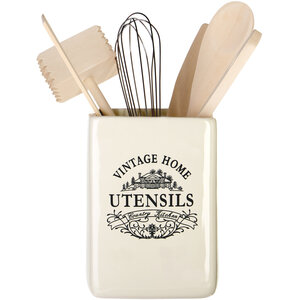 Vintage Home Cream Utensil Holder with 6 Utensils