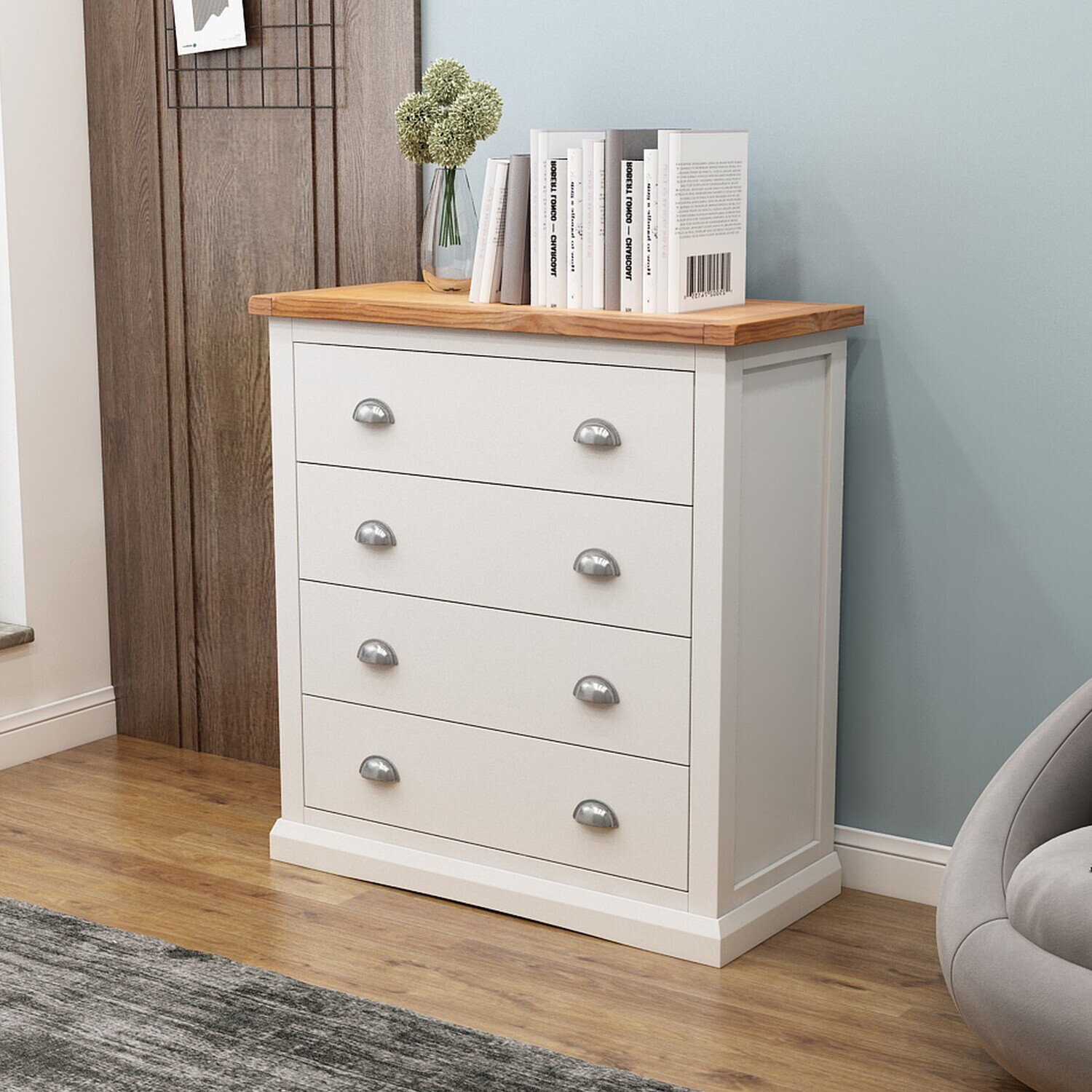 Cabinet Bits Cosenza 4 Drawer Chest - White / Chrome