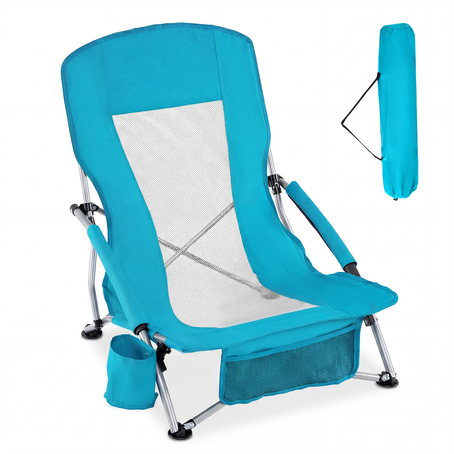 Costway Portable Low Seat Folding Beach Chair - Blue