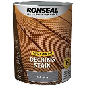 Ronseal Quick Drying Decking Stain Rocky Grey 5 Litre - 39085 - Ideal for Quick Reapplication