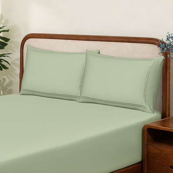 Premium Double Fitted Sheet With Pillowcase - 300 Thread Count 100% Cotton Sateen, Extra Deep 30cm