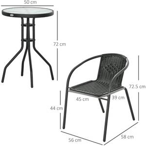 Lara Rattan Black 3-Piece Garden Bistro Table and Chair Set