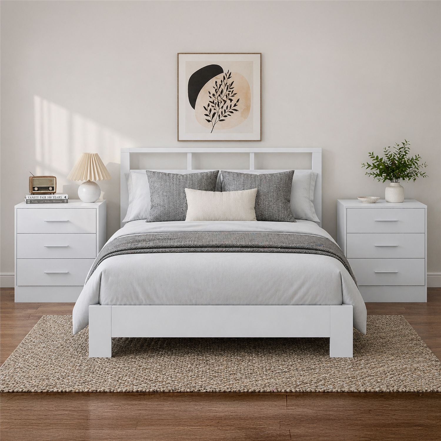 REFLECT White Gloss Front Bedsides (2pc) 3 Drawer - White Matt Carcass - Image 6