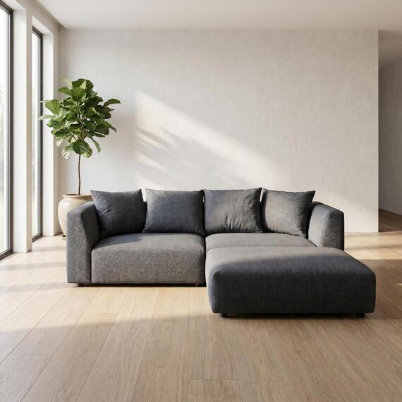 Tokyo Corner Sofa in Olive Green Brushed Tweed Fabric with Deep Seat