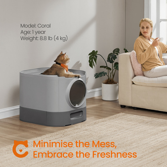 Enclosed Cat Litter Box with Slide Out Tray Lid and Scoop