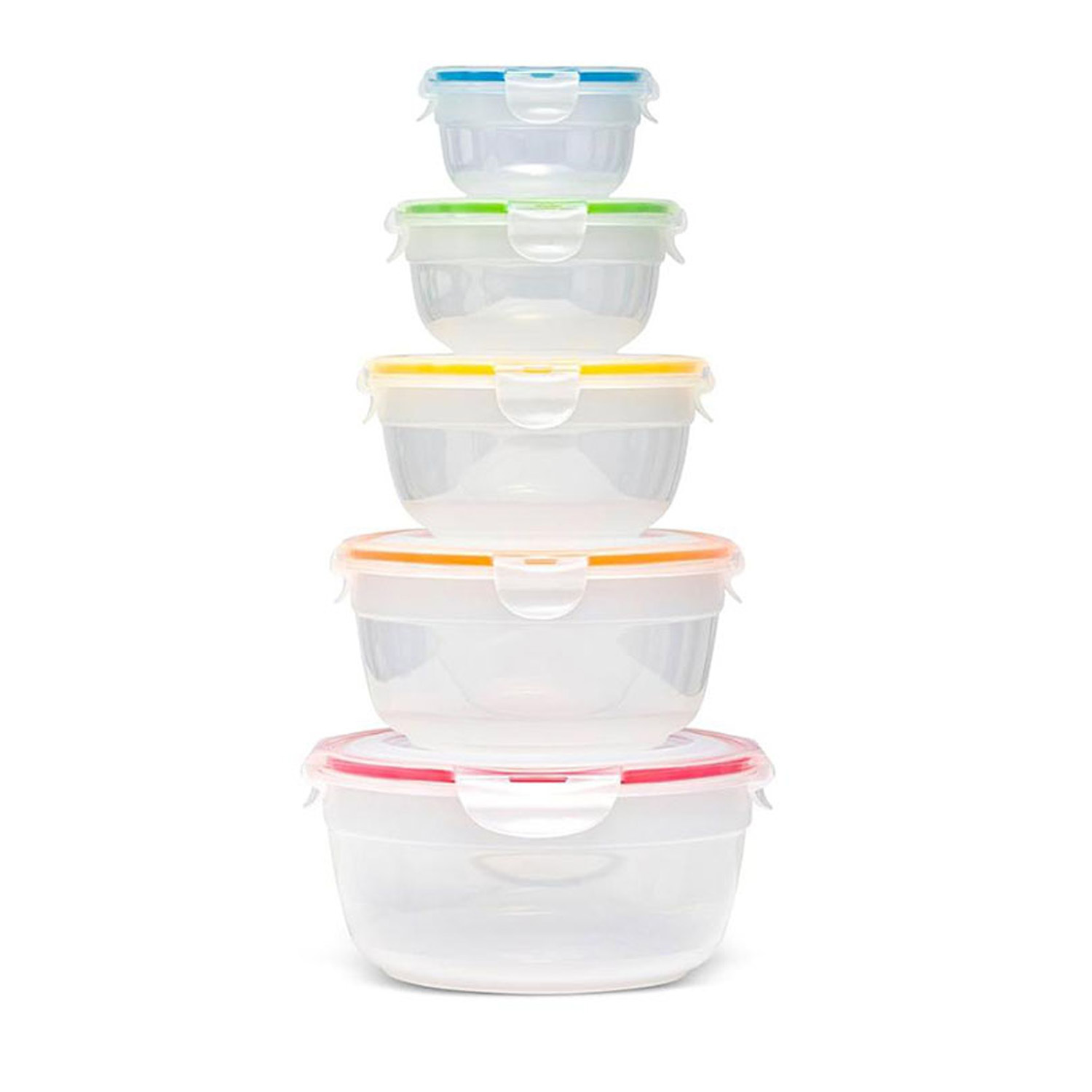 B&Q -  Nestable 5 Piece Food Storage Container Set Bpa Free Airtight Stackable Round Transparent Boxes - Image 3