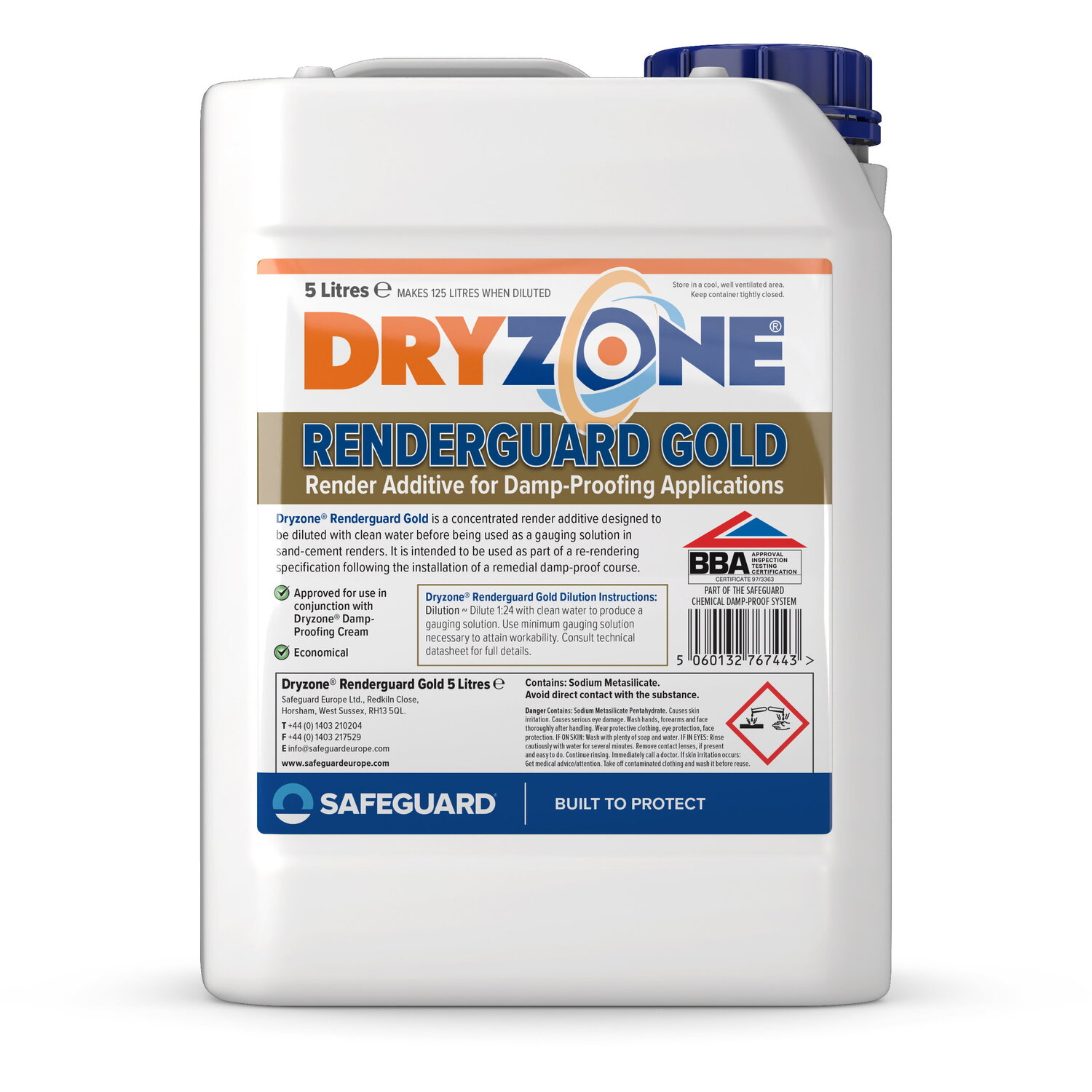 Dryzone Renderguard Gold (5L) - Advanced Salt-Neutraliser And Waterproofing Additive For Replastering After Rising Damp Treatment - Image 3
