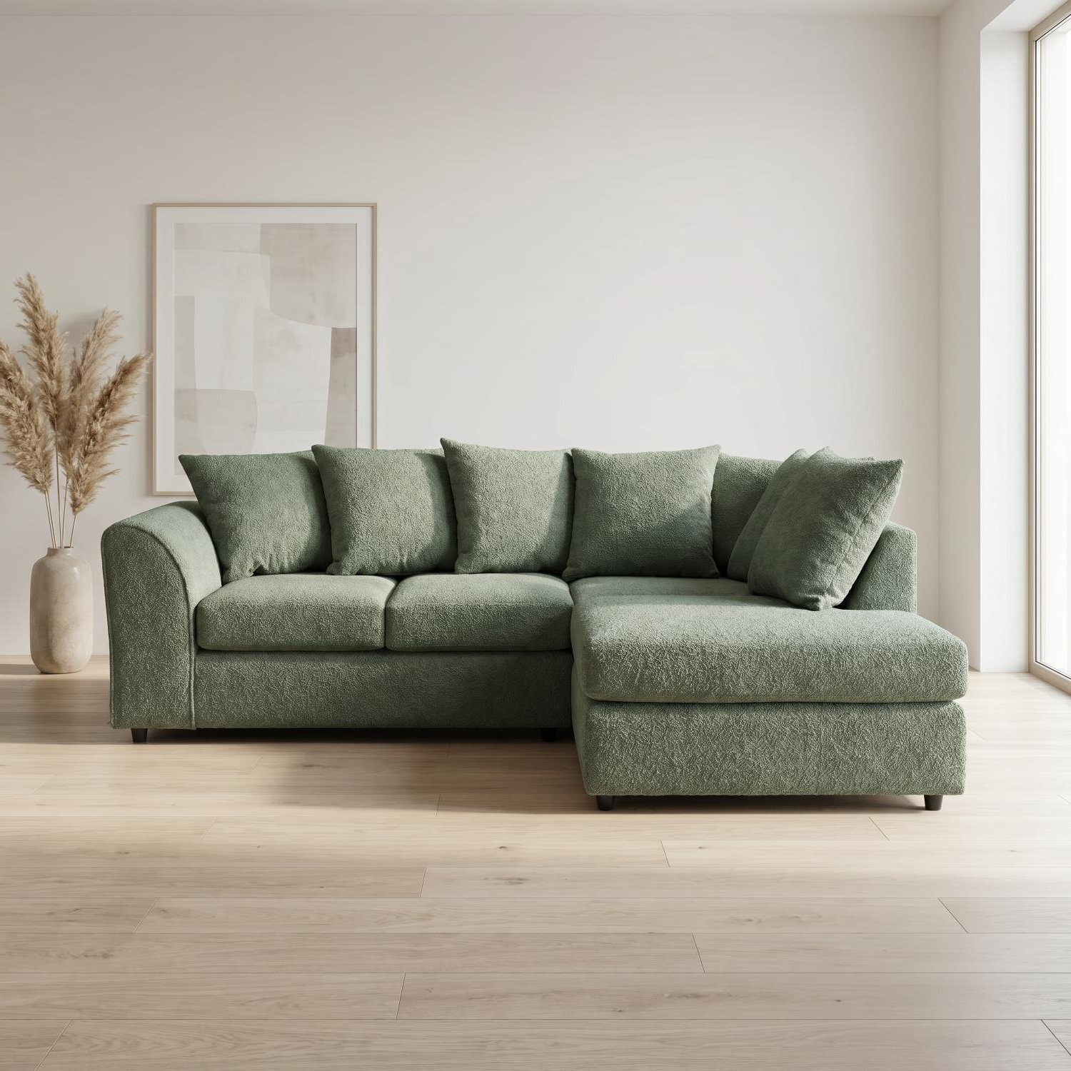 Abakus Direct Harriet Boucle Fabric Right Facing Corner Sofa In Sand - Green