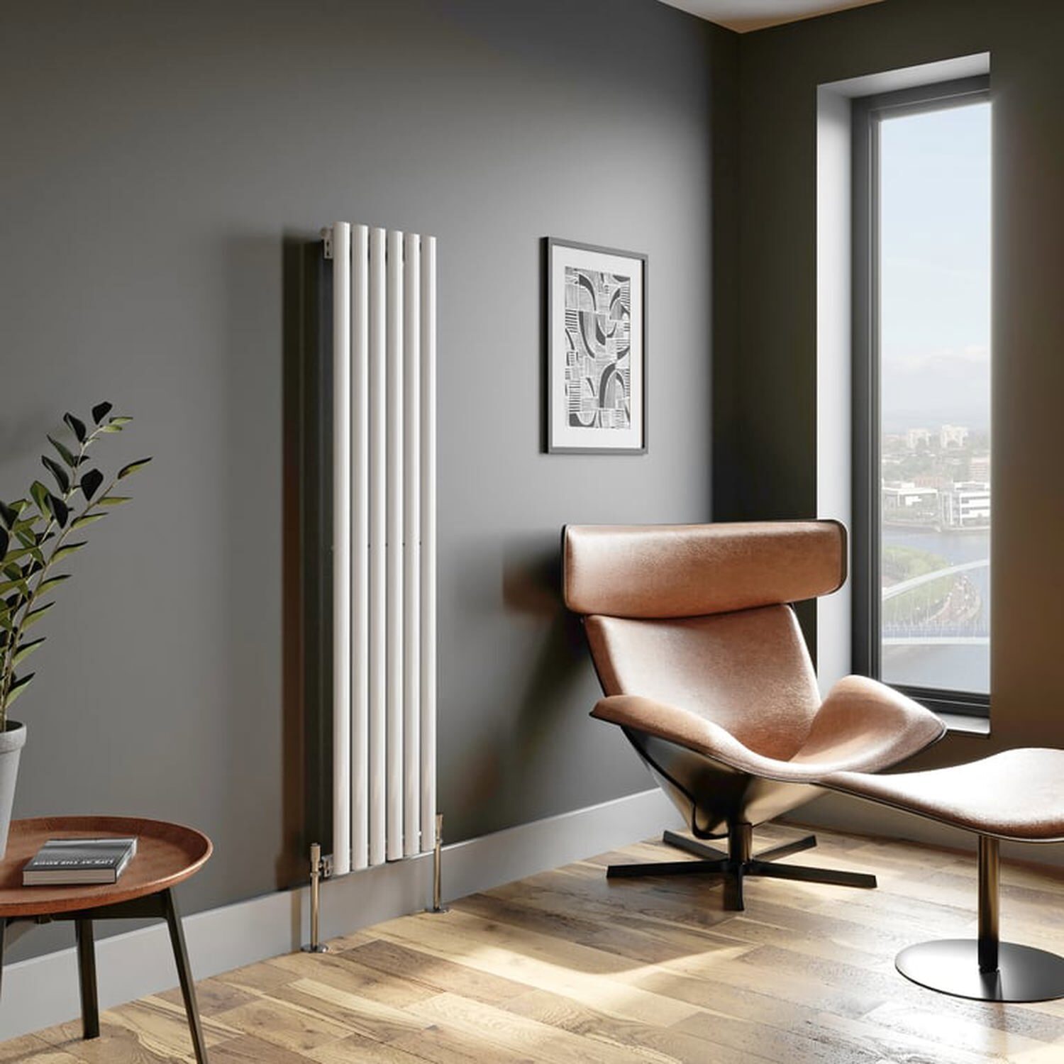 Temprazo Vertical Oval Tube Single Panel Designer Radiator - 1800 X 480Mm White - White / 1600Mm / 360Mm